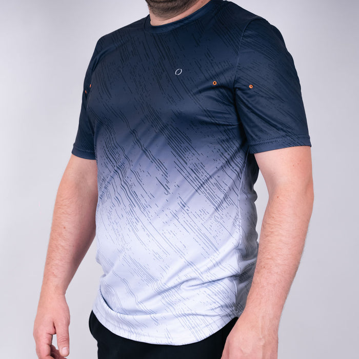St John Curved Hem Crew Neck T-Shirt - Jet Black & Vapour Blue