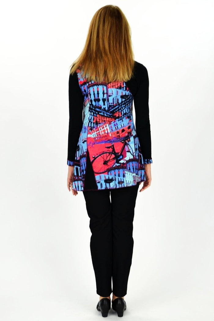 Orientique Streets of New York Tunic, lightweight boho-style tunic with floral patterns and relaxed fit, shown on a model.