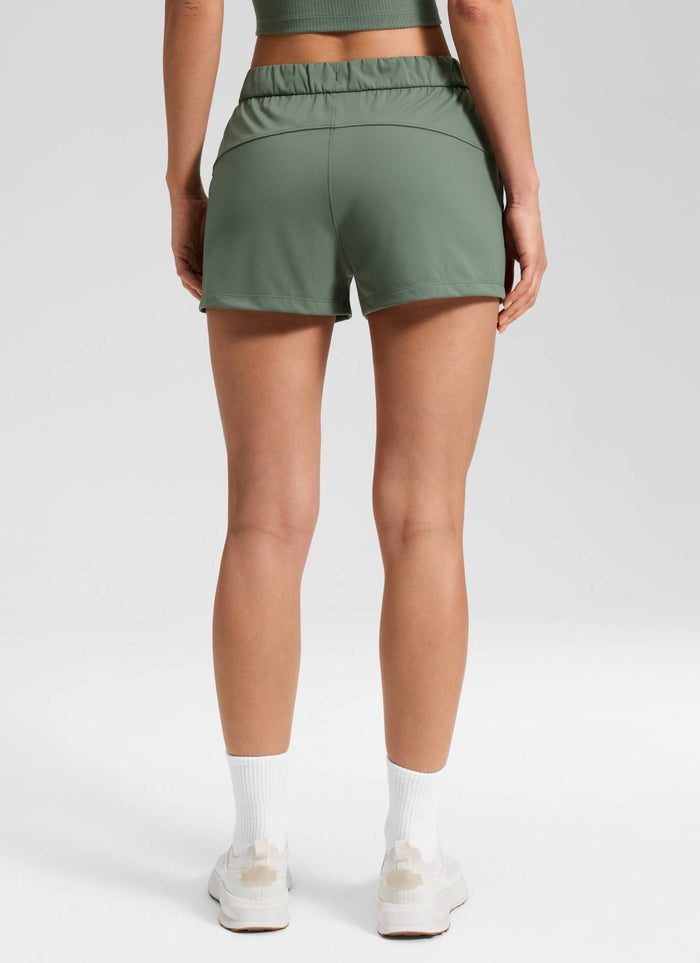 CRZ YOGA Women's Travel Stretch Mid-Rise Drawstring Shorts 2.5" Grey Sage