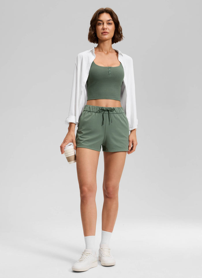 CRZ YOGA Women's Travel Stretch Mid-Rise Drawstring Shorts 2.5" Grey Sage