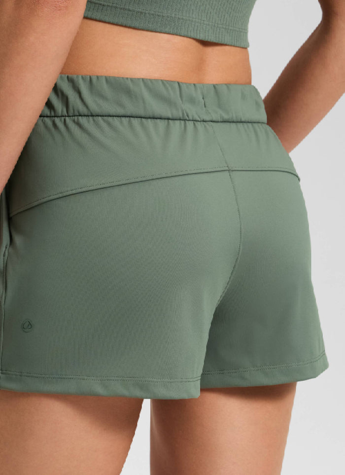 CRZ YOGA Women's Travel Stretch Mid-Rise Drawstring Shorts 2.5" Grey Sage