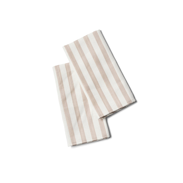 Two beige and white striped napkins folded.