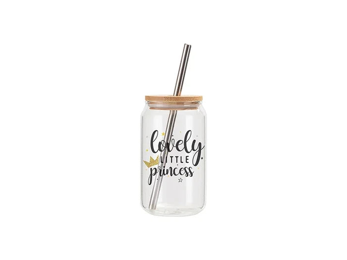 Sublimation Blanks 13oz/400ml Clear Can Glass Mug with bamboo lid & ss straw