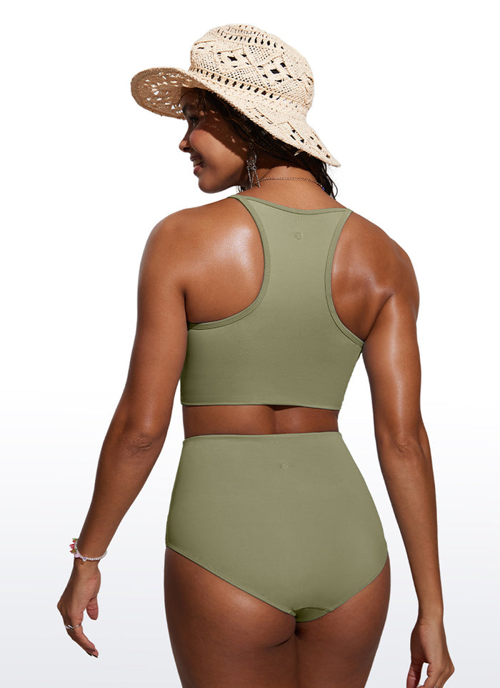 CRZ YOGA Women's Swimwear Tops Sunshine Bikini Top High Neck Moss Green