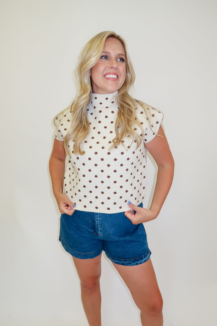 Sweet Spot Sleeveless Polka Dot Knit Sweater Top - The Pink Tulip Clothing