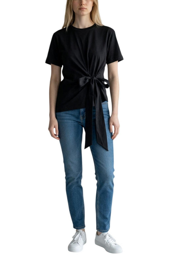 t--shirt donna mezza manica  con fiocco nero