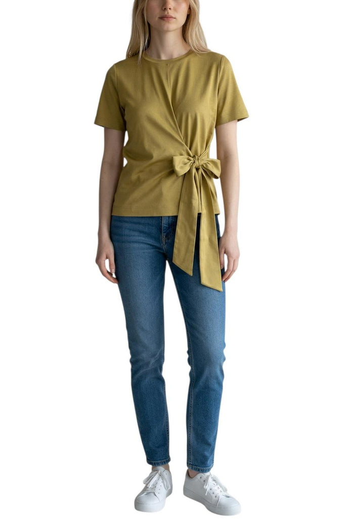 t--shirt donna mezza manica  con fiocco sabbia
