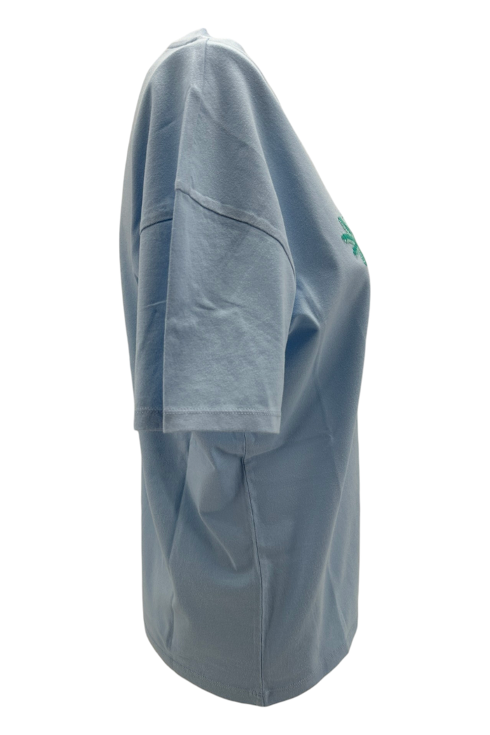 t-shirt donna azzurro con scitta saint tropez