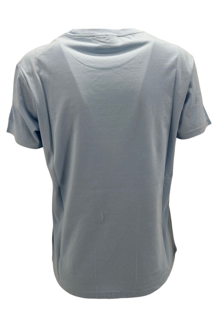 t-shirt donna azzurro con scitta saint tropez