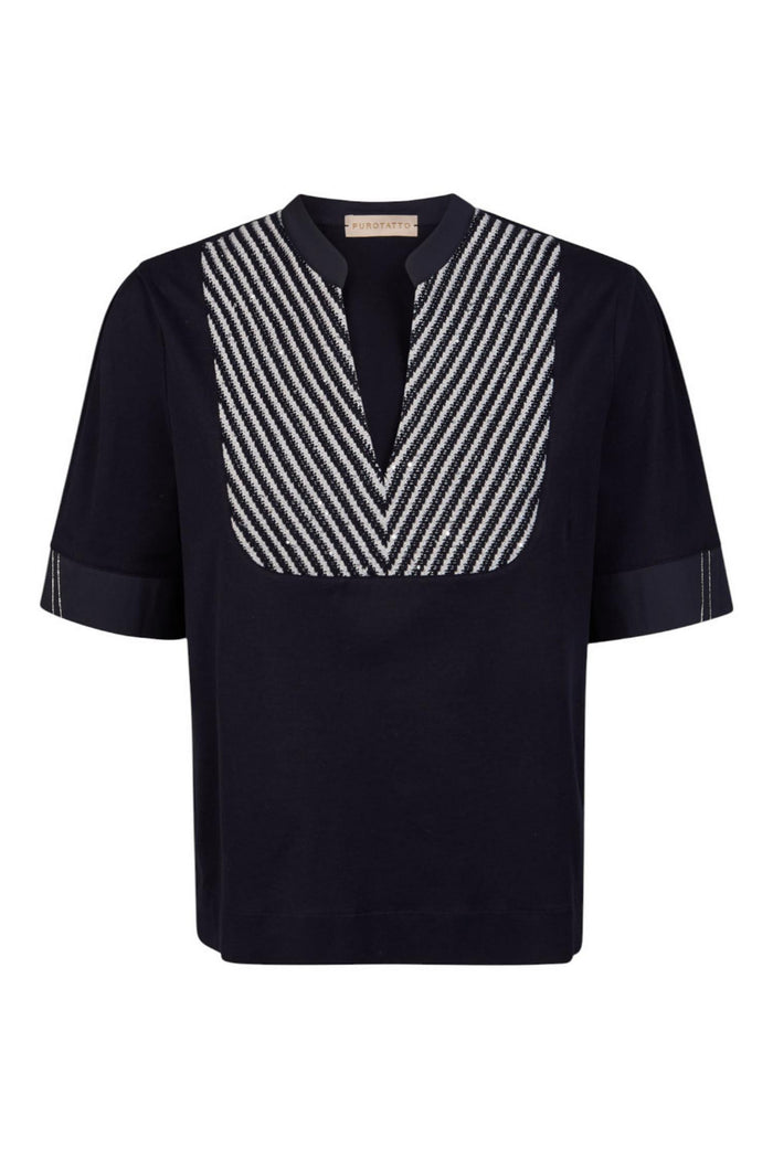 t-shirt donna blu con passamaneria blu e bianca