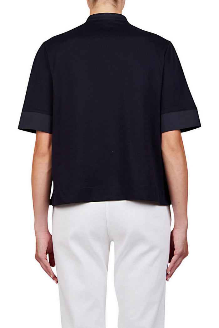 t-shirt donna blu con passamaneria blu e bianca