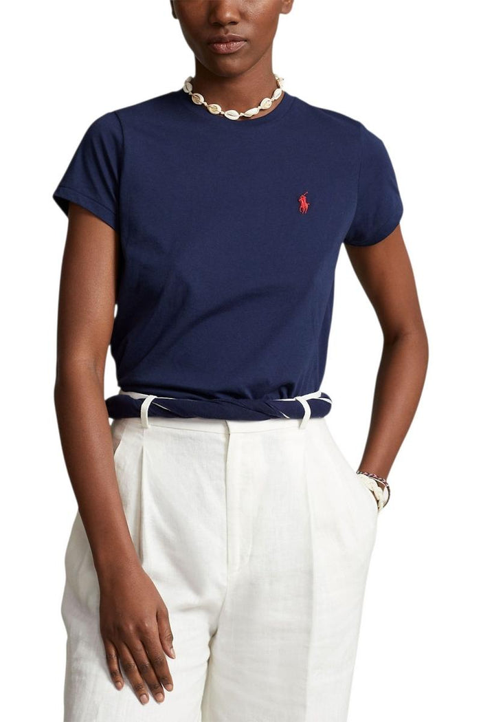 t-shirt donna girocollo mezza manica blu