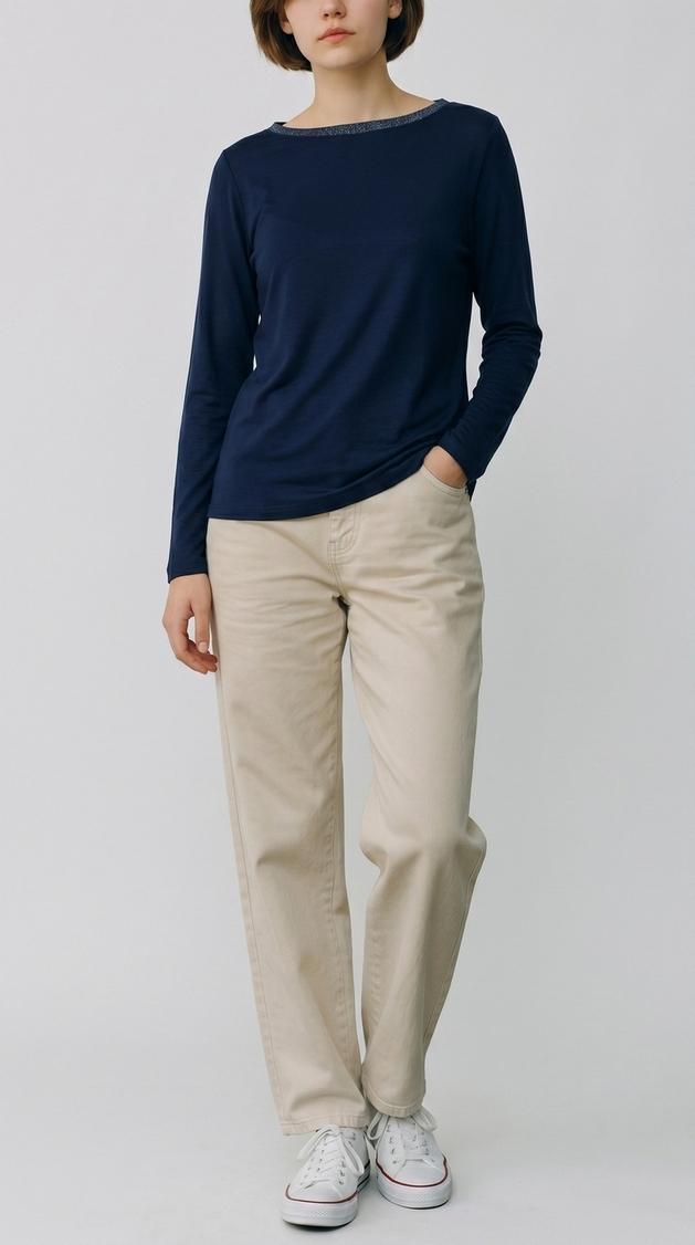 t-shirt donna  manica 3/4 dettagli lurex blu