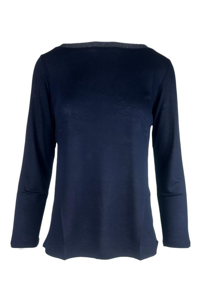 t-shirt donna  manica 3/4 dettagli lurex blu