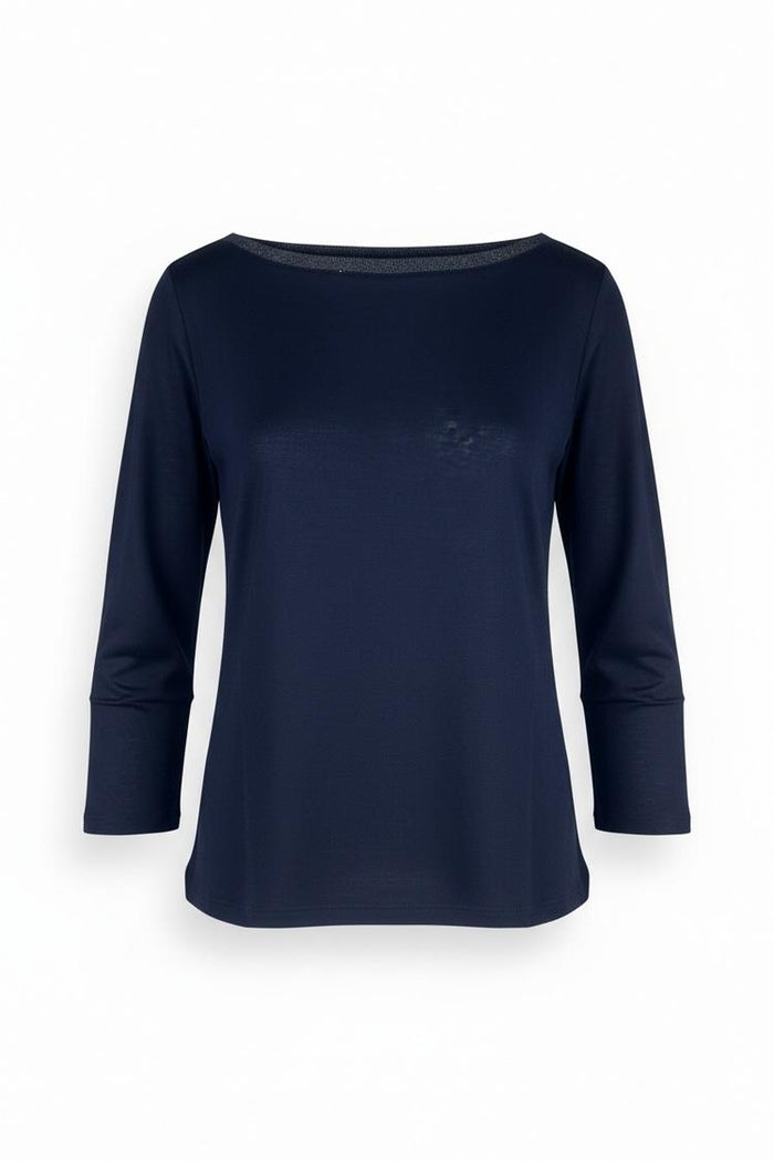 t-shirt donna  manica 3/4 dettagli lurex blu