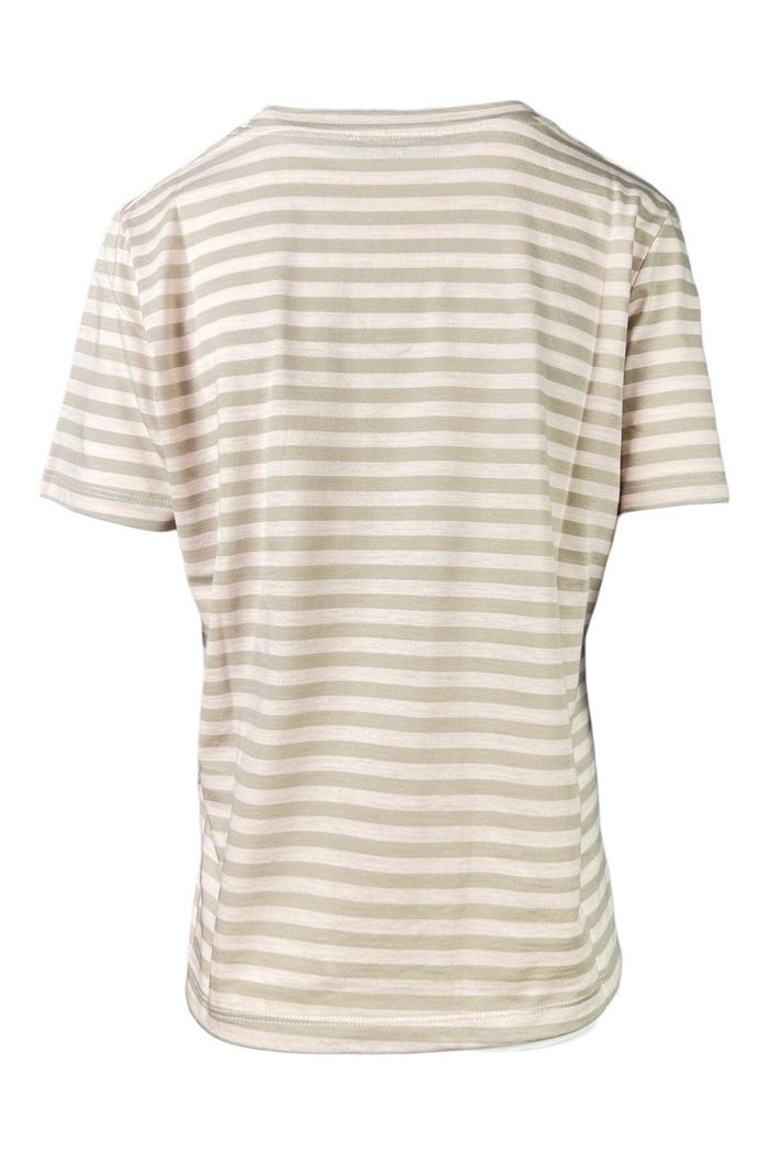 t-shirt donna manica corta scatola rigata rosa e beige