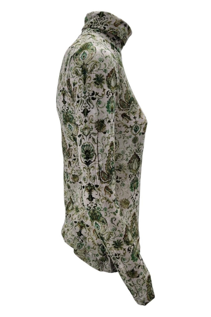 T-shirt donna modello lupetto in  jersey fantasia cachemire beige e verde