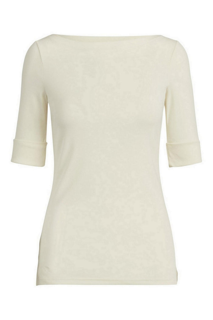 t-shirt donna panna con scollo a barca