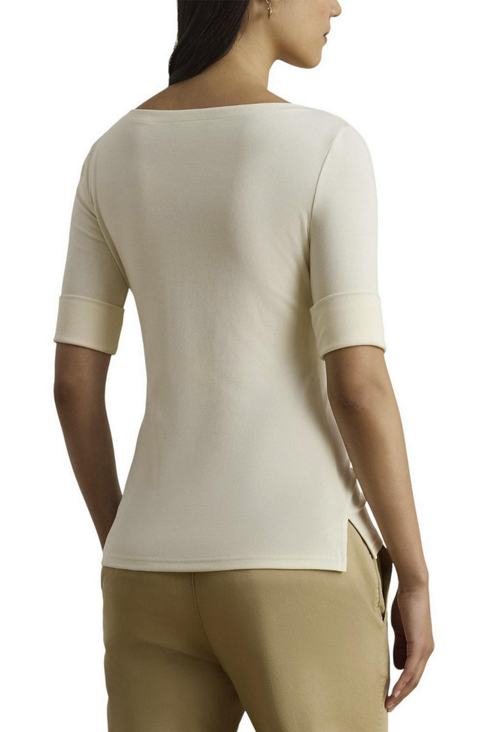 t-shirt donna panna con scollo a barca
