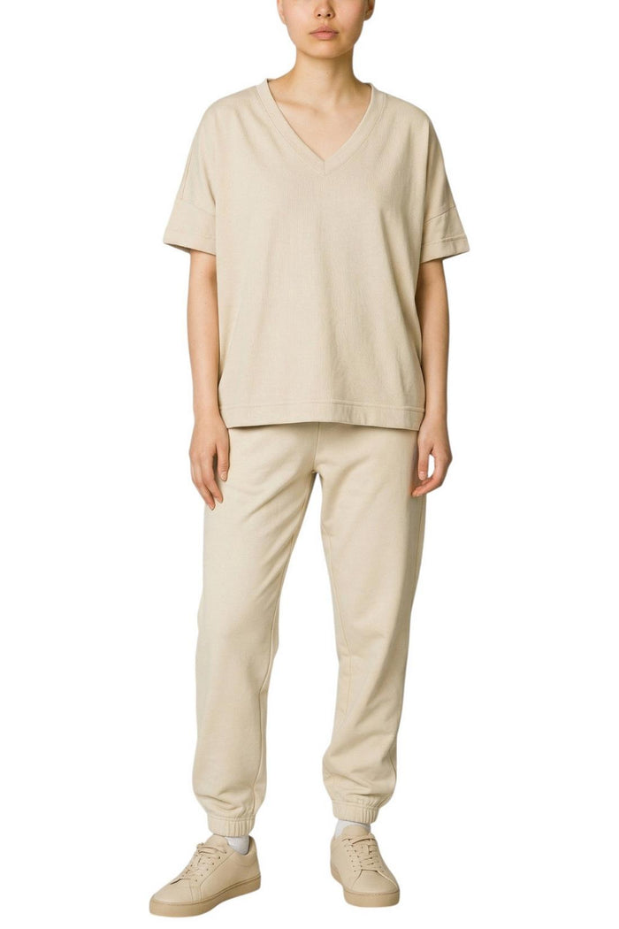 t-shirt donna scollo a v dietro mussola beige