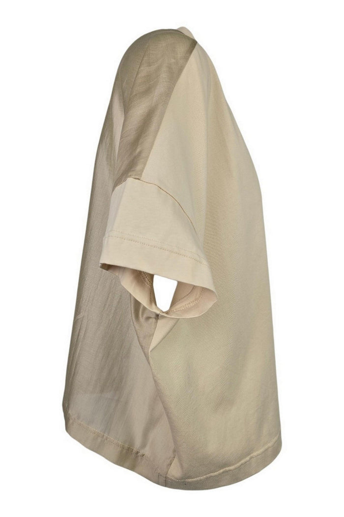 t-shirt donna scollo a v dietro mussola beige
