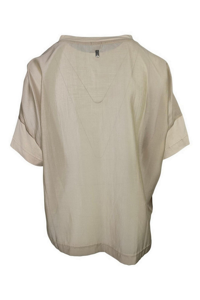 t-shirt donna scollo a v dietro mussola beige