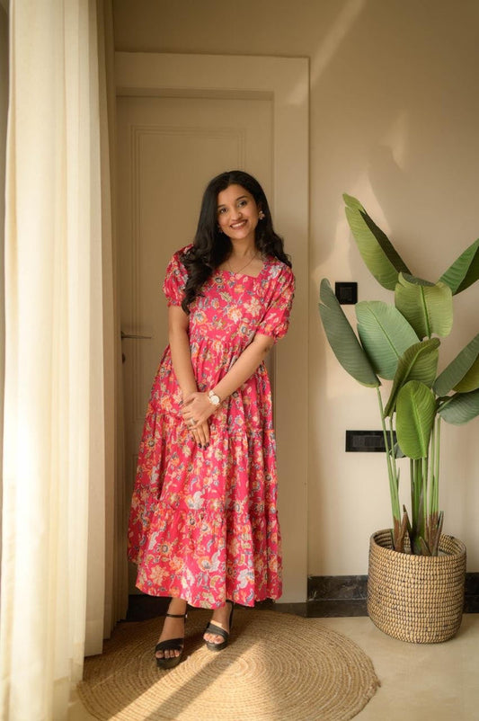 Tanvi Tiered Maxi Dress- Pink Floral Blast