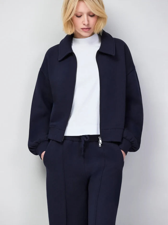 Relaxed-fit navy sweatshirt bomber jacket