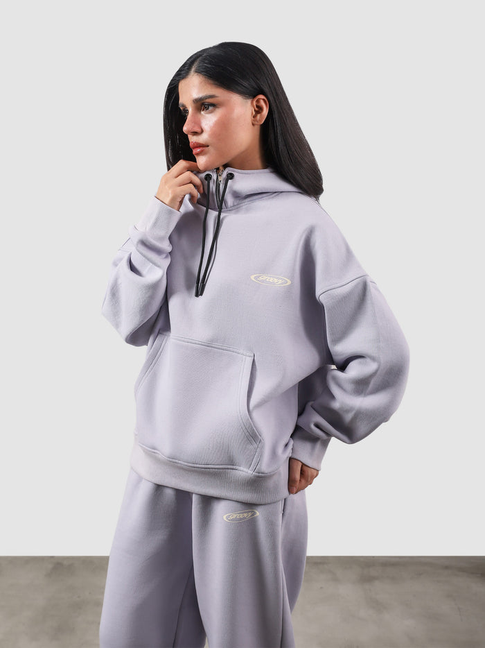 Utility Top lilac female model front view oversized hoodie Pakistan – GROOVY