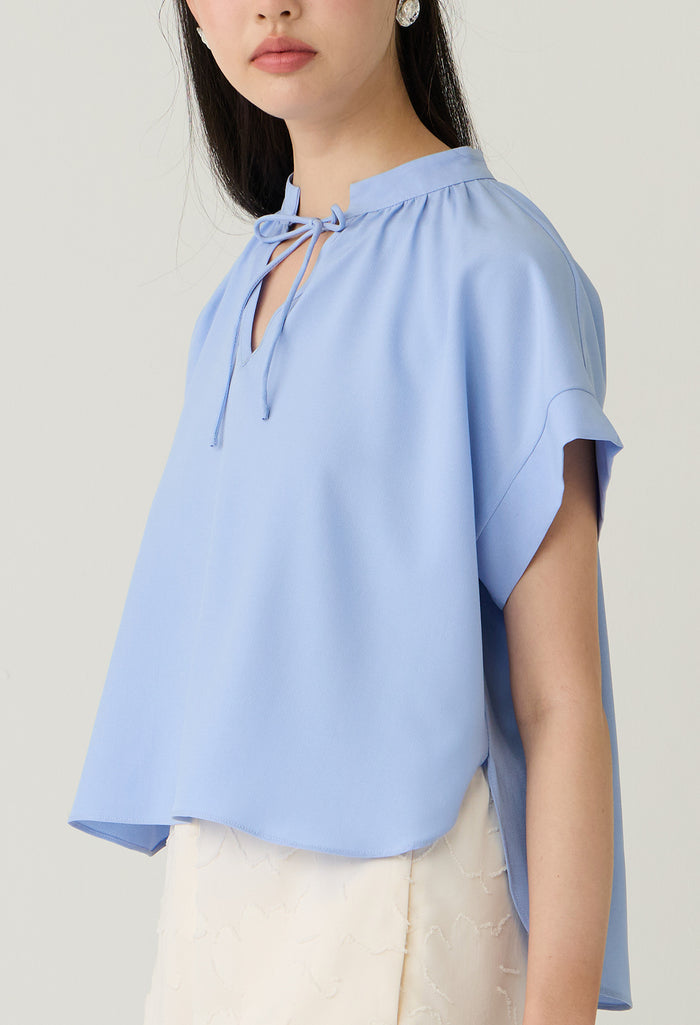 Tie-Front Cap Sleeve Blouse