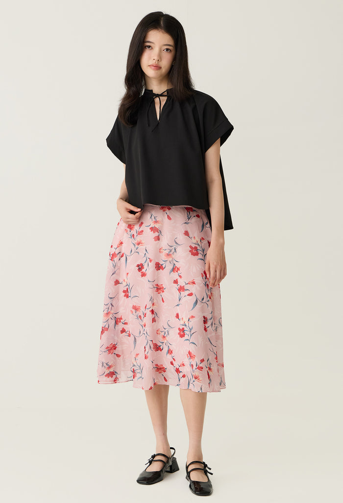 Tie-Front Cap Sleeve Blouse
