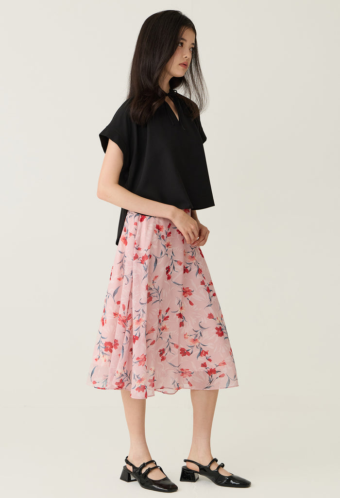 Tie-Front Cap Sleeve Blouse