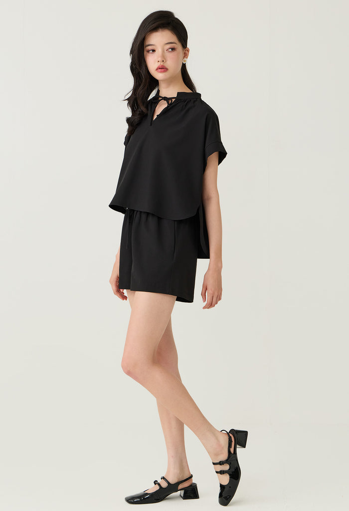 Tie-Front Cap Sleeve Blouse