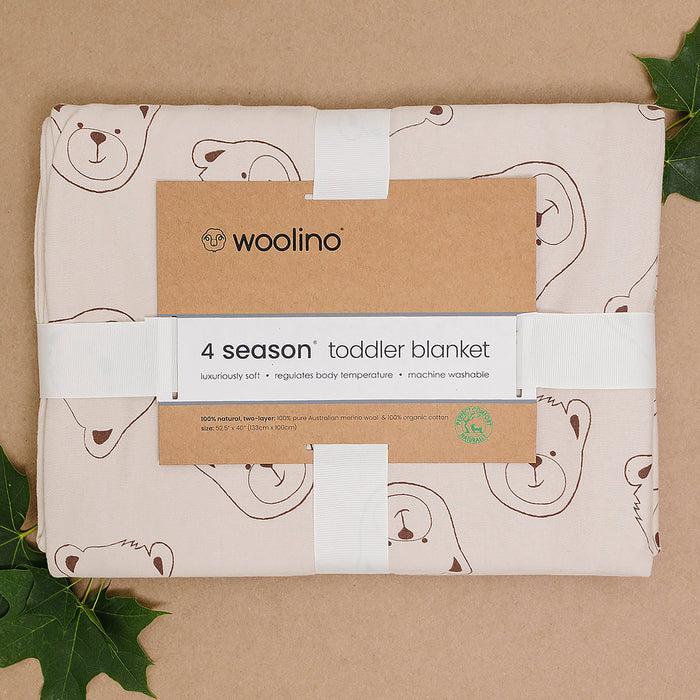 Toddler Blanket, 4 Season® Merino Wool & Organic Cotton Blanket, 52.5" x 40", Teddy Bear