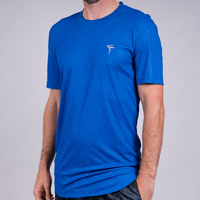 Toll Heather Jersey Dropped Hem Crew Neck T-Shirt - Dazzling Blue