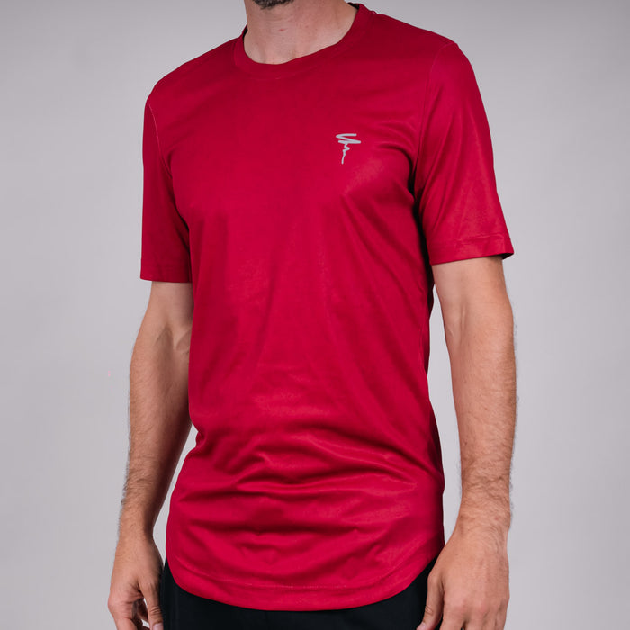 Toll Heather Jersey Dropped Hem Crew Neck T-Shirt - Salsa