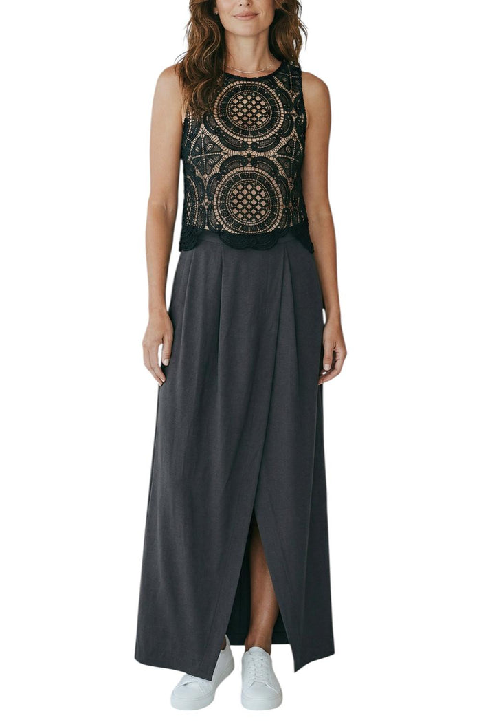 top donna in pizzo nero e beige