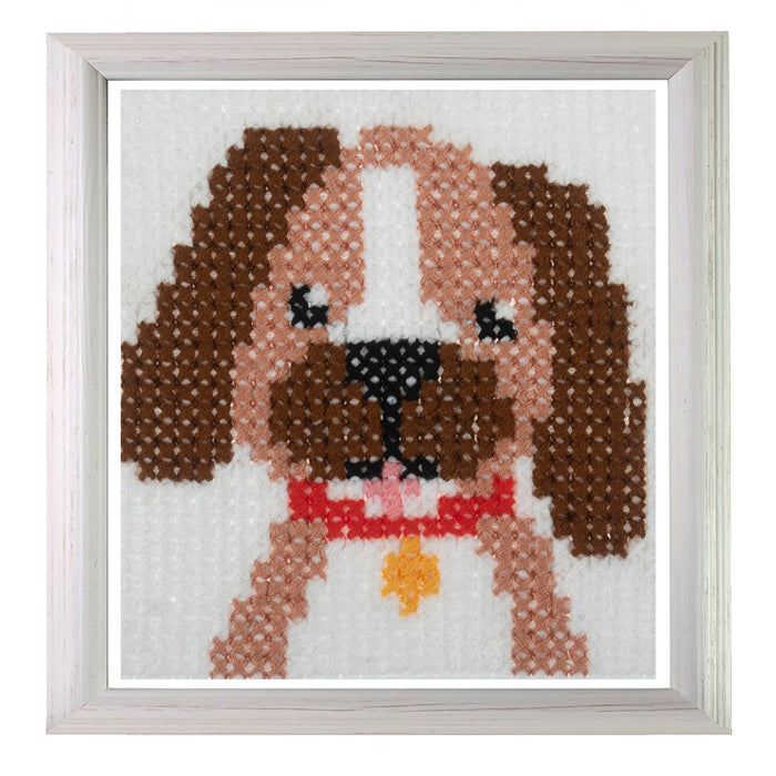 Trimits Counted Cross Stitch Kit Dog, 6-Count Binca Fabric, Includes Pre-Sorted Threads, Needle, Instructions in English, French, German