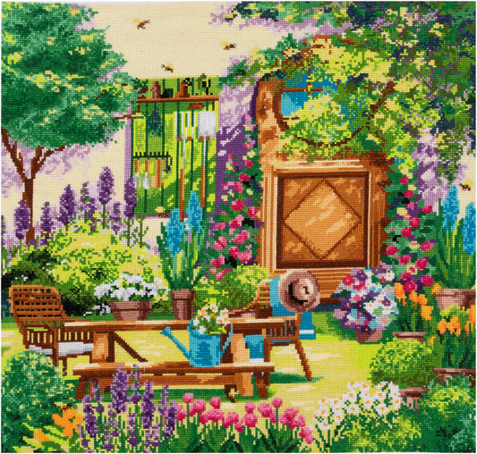 Trimits Counted Cross Stitch Kit Extra Large: Country Garden, 50x50cm, Includes Aida Fabric, Pre-Sorted Threads, Needle, Instructions i...