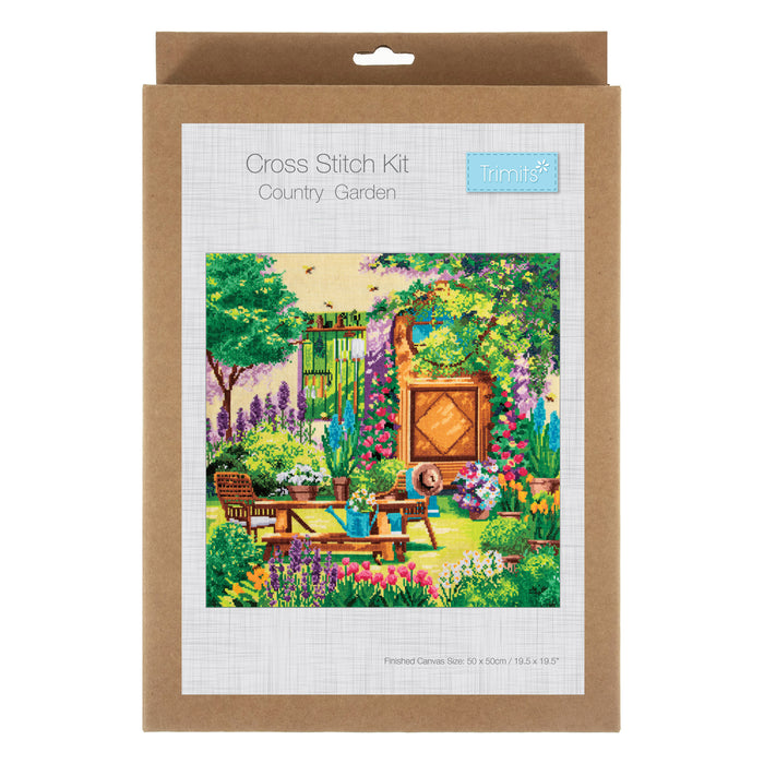 Trimits Counted Cross Stitch Kit Extra Large: Country Garden, 50x50cm, Includes Aida Fabric, Pre-Sorted Threads, Needle, Instructions i...