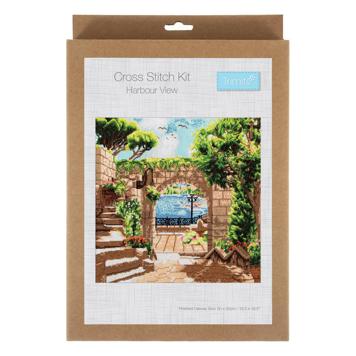Trimits Counted Cross Stitch Kit Extra Large: Harbour View, 50x50cm, Includes Aida Fabric, Pre-Sorted Threads, Needle, Instructions in...