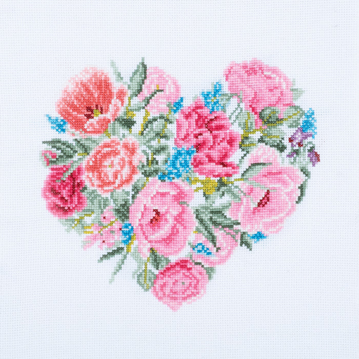 Trimits Counted Cross Stitch Kit Large: Floral Heart, 36x36cm, Includes Aida Fabric, Pre-Sorted Threads, Needle, Personalizing Alphabet...