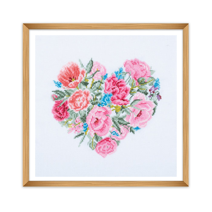 Trimits Counted Cross Stitch Kit Large: Floral Heart, 36x36cm, Includes Aida Fabric, Pre-Sorted Threads, Needle, Personalizing Alphabet...