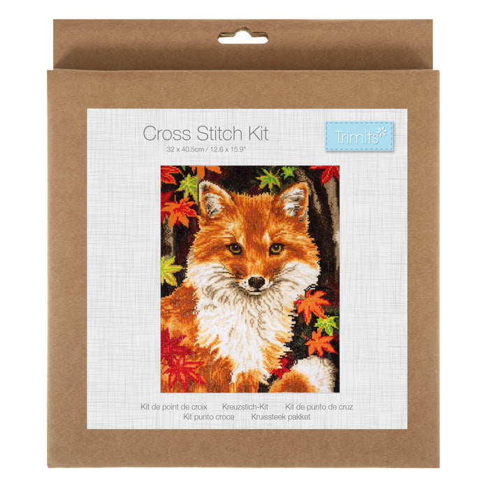 Trimits Counted Cross Stitch Kit Large: Fox, 36x36cm, Includes Aida Fabric, Pre-Sorted Threads, Needle, Personalizing Alphabet, Instruc...