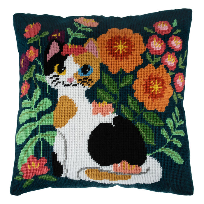 Trimits Half Stitch Tapestry Kit Cushion: Cat, 40x40cm, Includes Pre-Printed Canvas, Acrylic Yarns, Needle, Cushion Back, Instructions...
