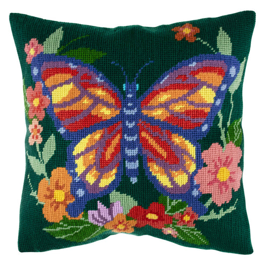 Trimits Half Stitch Tapestry Kit Cushion: Flutterby, 40x40cm, Includes Pre-Printed Canvas, Acrylic Yarns, Needle, Cushion Back, Instruc...