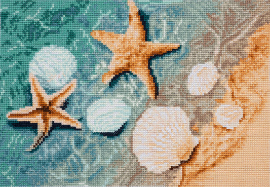 Trimits Printed Cross Stitch Kit Large: Crystal Shore, 11-Count Aida Fabric, Includes Pre-Sorted Threads, Needle, Instructions in EN, F...