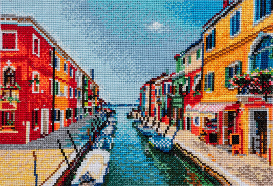 Trimits Printed Cross Stitch Kit Large: Italian Summer, 11-Count Aida Fabric, Includes Pre-Sorted Threads, Needle, Instructions in EN,...