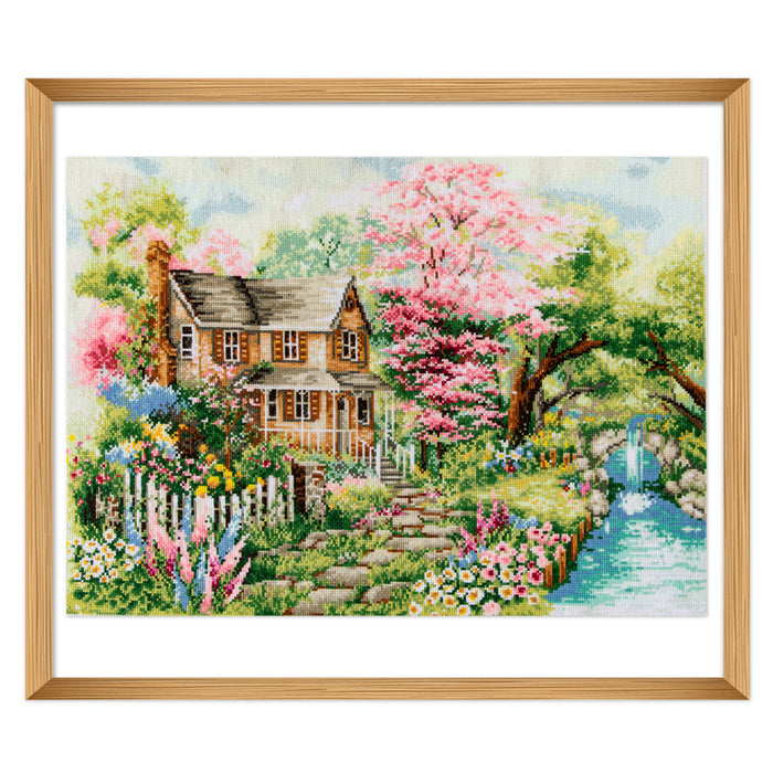 Trimits Printed Cross Stitch Kit Large: Summer View, 11-Count Aida Fabric, Includes Pre-Sorted Threads, Needle, Instructions in EN, FR,...