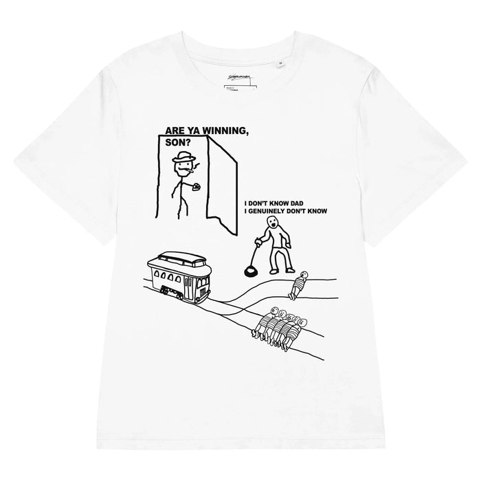A crude, low-fidelity sketch style (think early digital paint programs) defines this humorous internet culture mashup in high-contrast jet black on bright white. Contact us with accessibility feedback, we'd love to help!